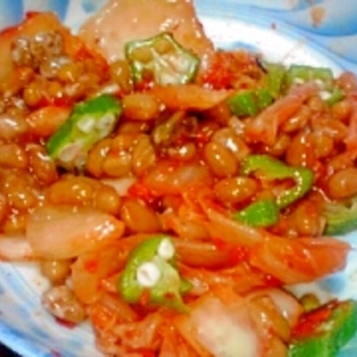 オクラ＆キムチde納豆